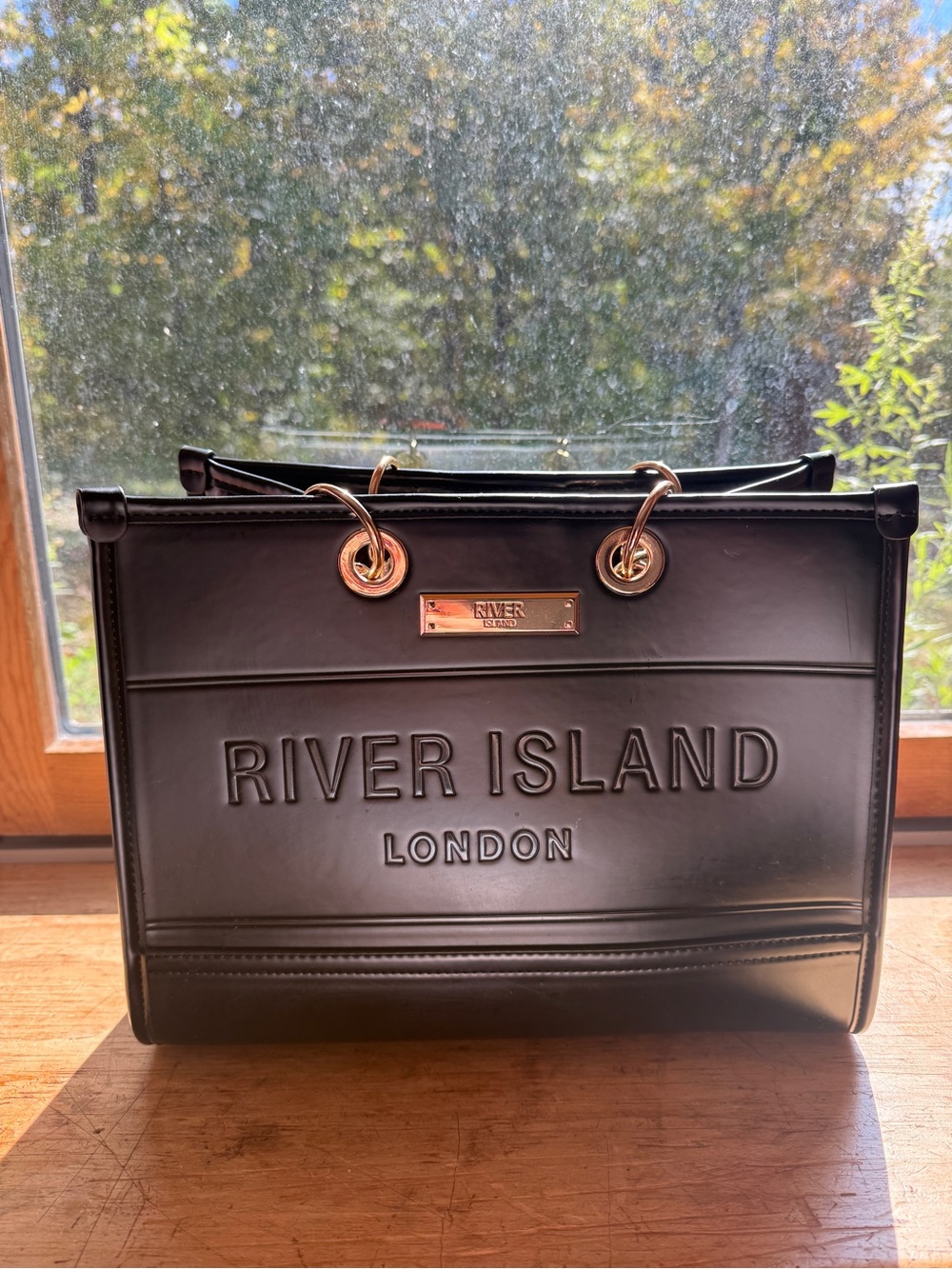 River Island Black Tote with Gold Hardware and Embossed Logo